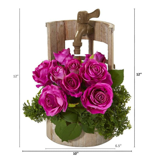 Rose Artificial Arrangement in Faucet Planter