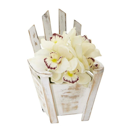 Cymbidium Orchid Artificial Arrangement in Chair Planter