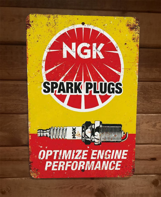 Vintage NGK Spark Plugs Ad Optimise Engine Performance 8x12 Metal Wall Sign