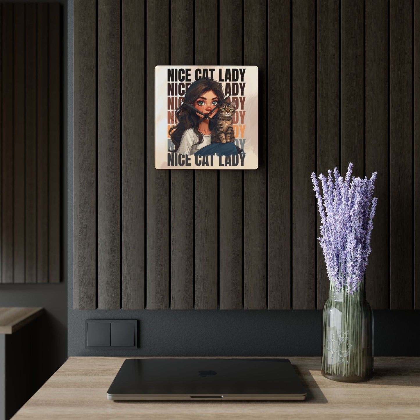 Nice Cat Lady Acrylic Wall Clock for Cat Lovers
