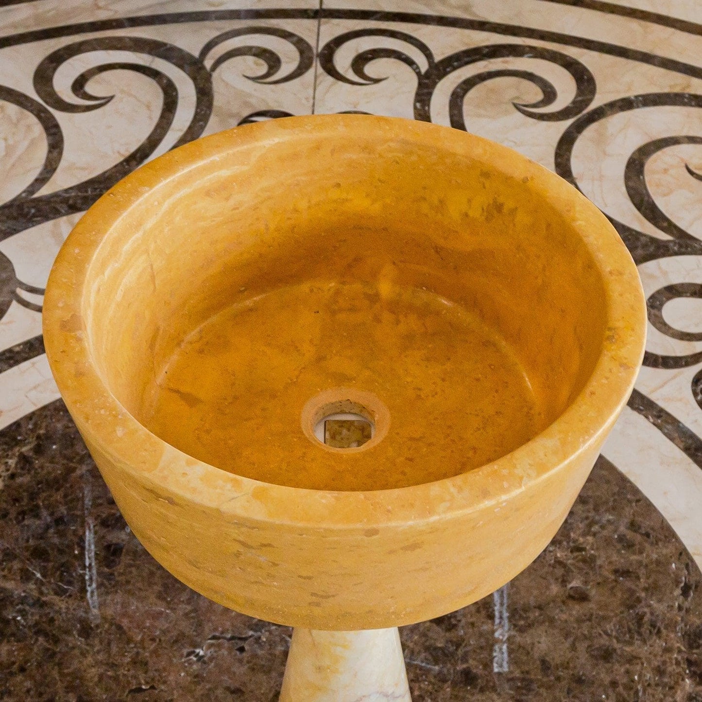 Oasis Gold Travertine Natural Stone Vessel Sink 16 Inch Round