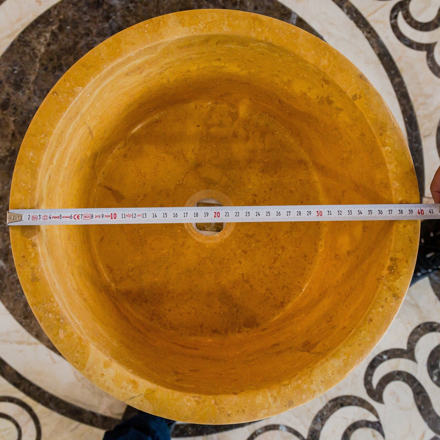 Oasis Gold Travertine Natural Stone Vessel Sink 16 Inch Round