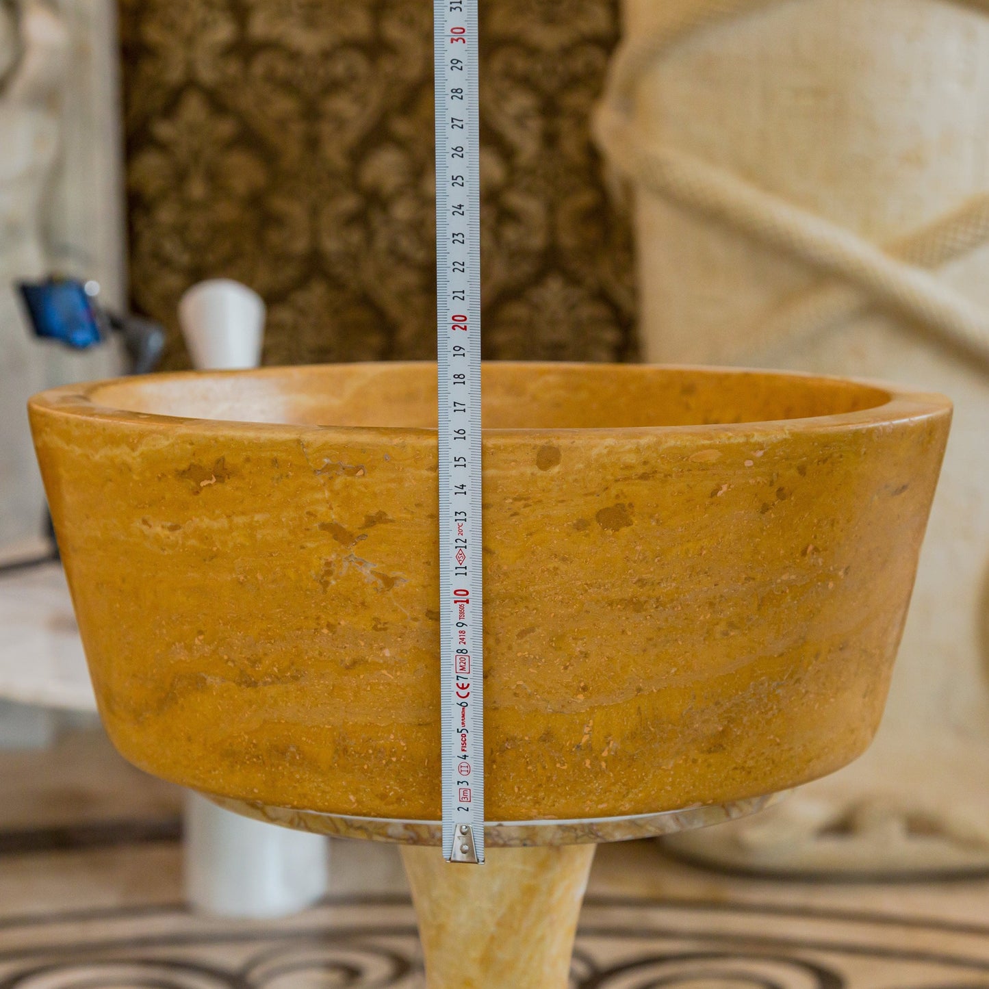 Oasis Gold Travertine Natural Stone Vessel Sink 16 Inch Round