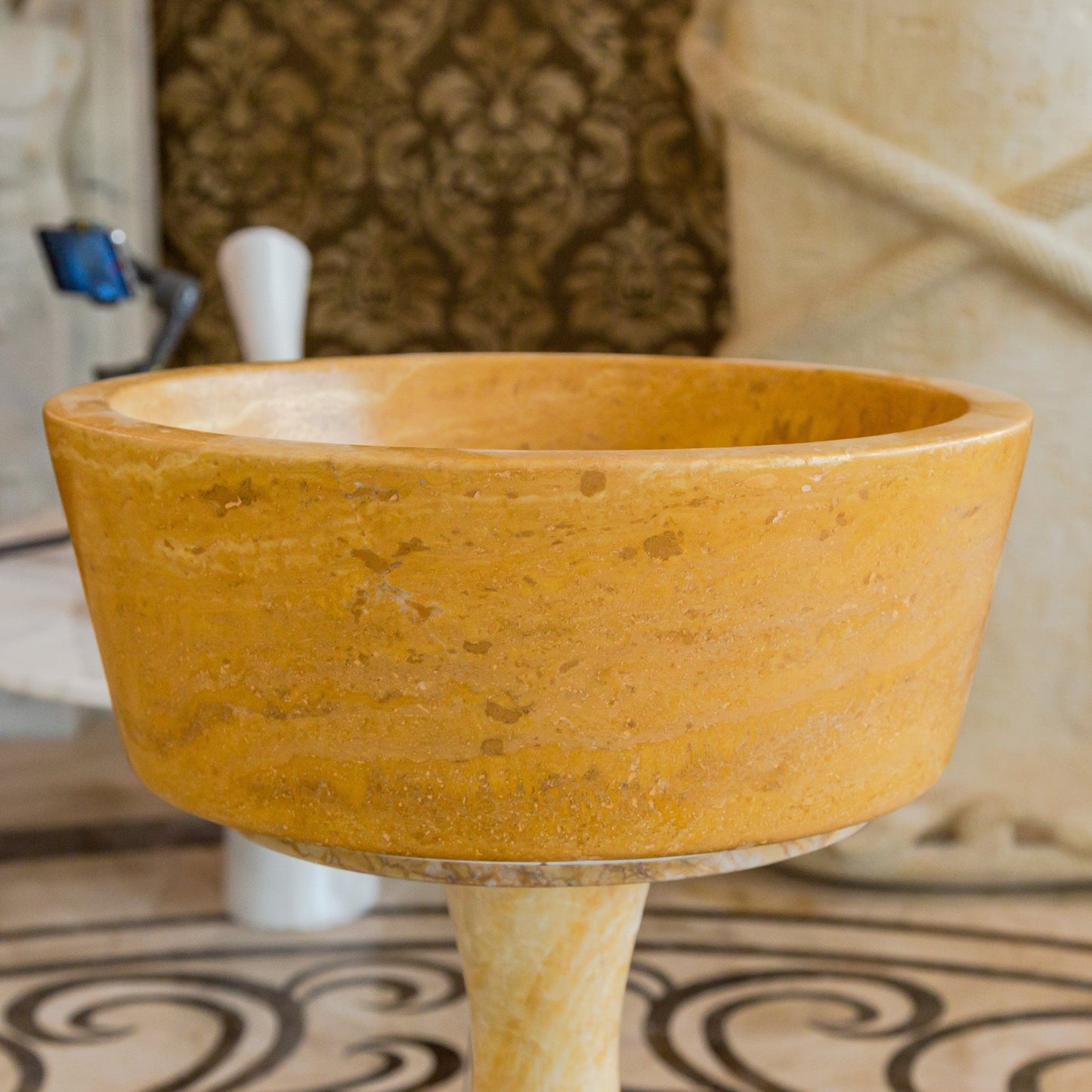 Oasis Gold Travertine Natural Stone Vessel Sink 16 Inch Round