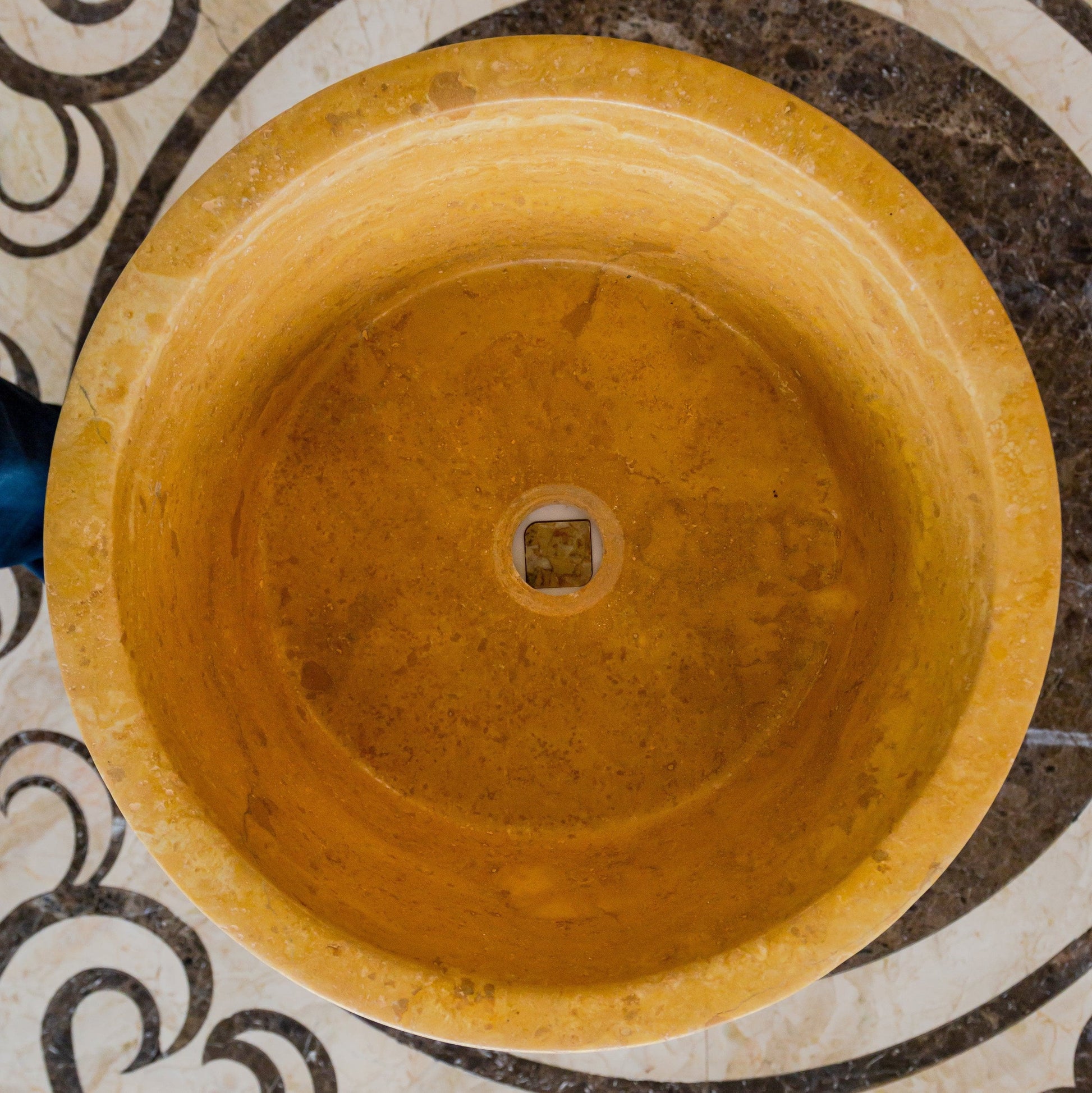 Oasis Gold Travertine Natural Stone Vessel Sink 16 Inch Round