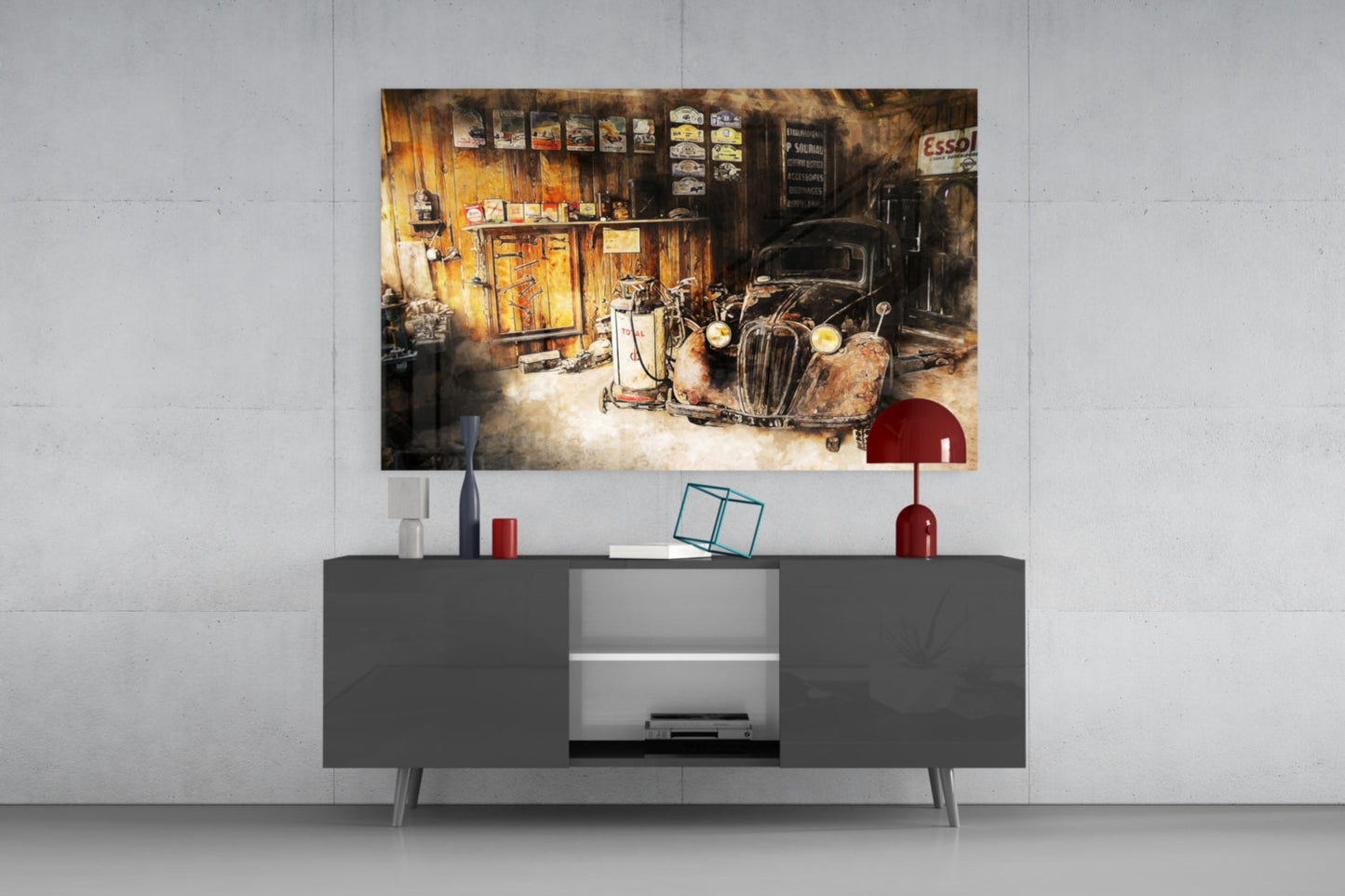 Retro Old Garage Glass Wall Art