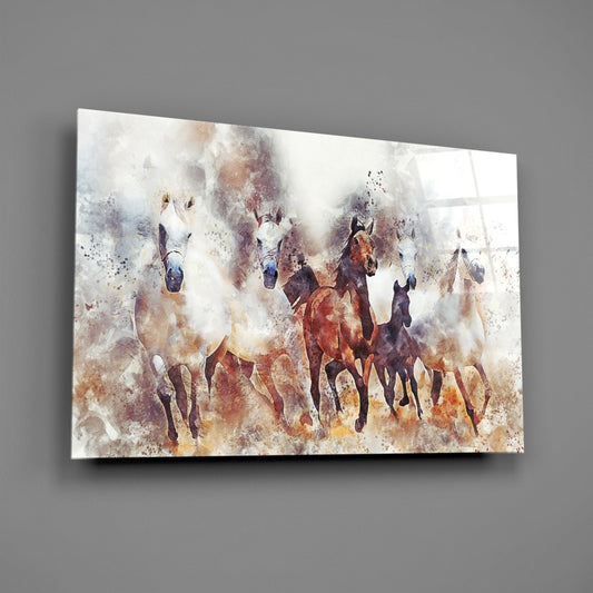 Running Horses Glass Wall Art