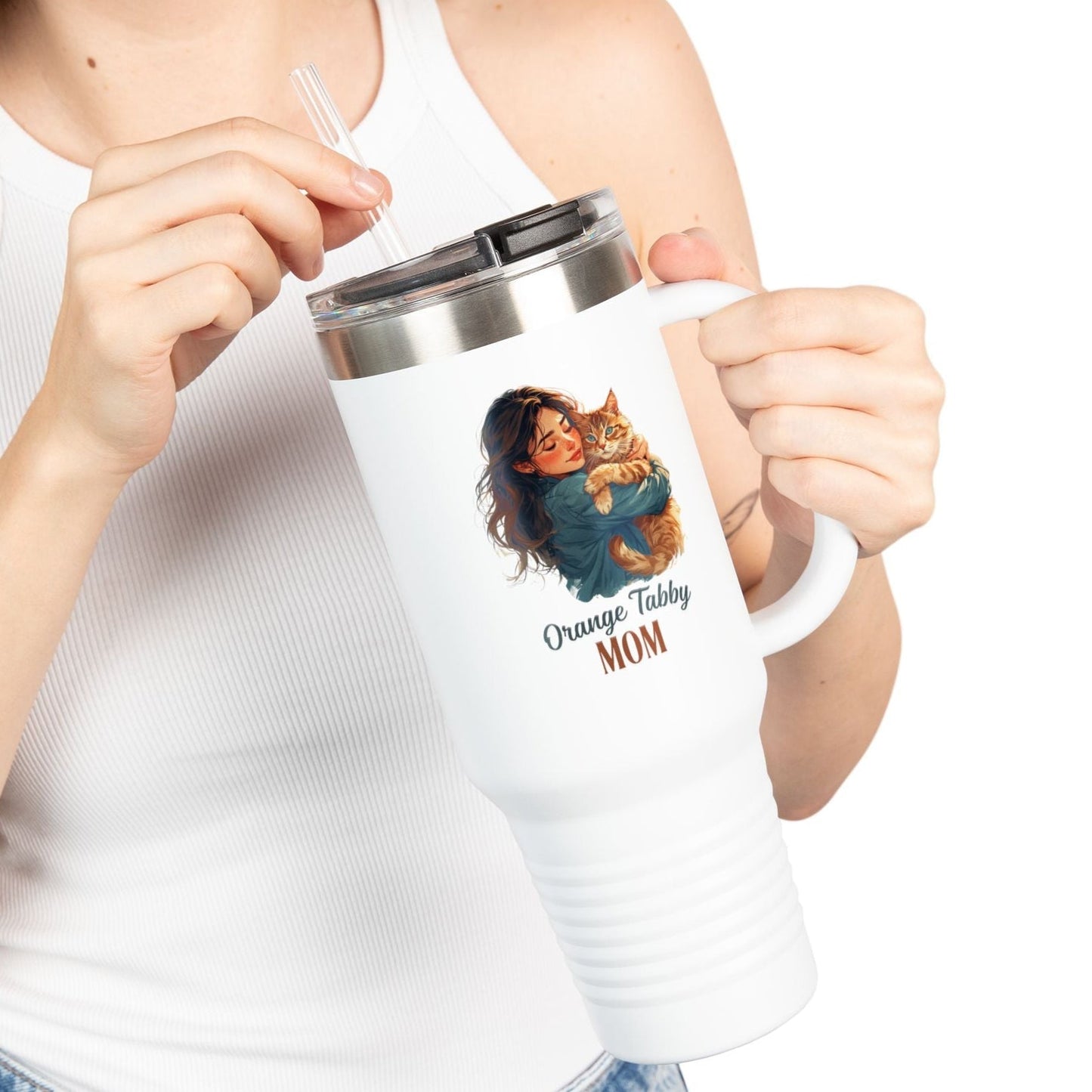 Orange Tabby Mom Insulated Travel Mug - 40oz Cat Lover's Mug