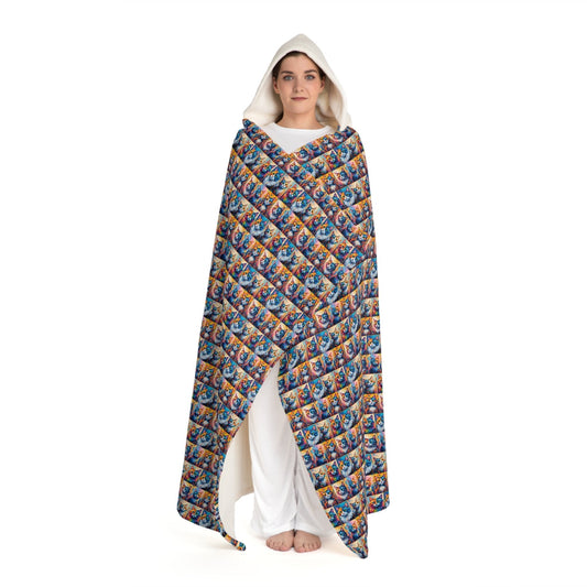 Painted Kitties Hooded Sherpa Blanket | Colorful Cat Wearable Blanket