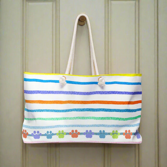 Rainbow Paw Print Weekender Tote – Colorful Cat & Dog Lover Travel Bag