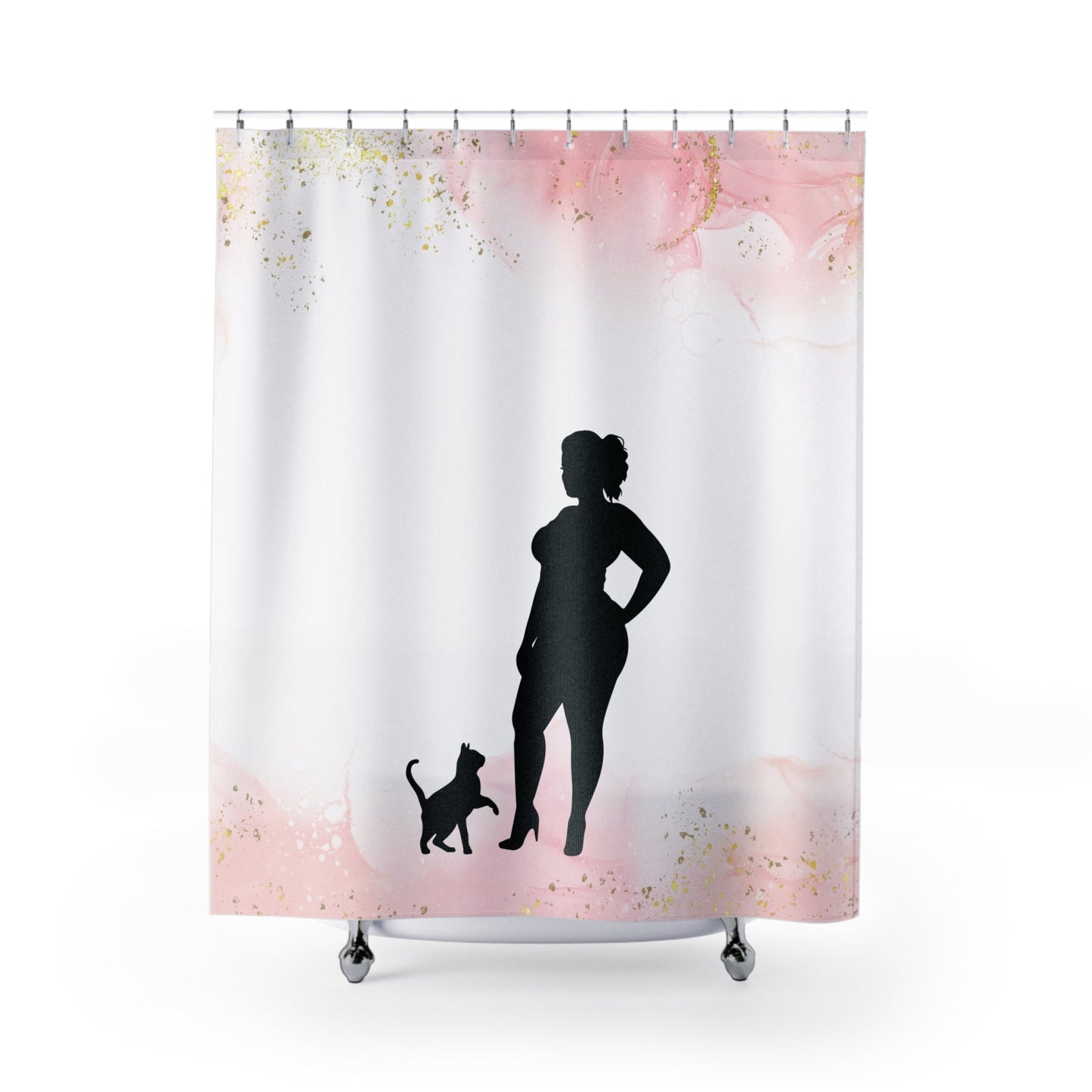 Pink & White Cat Lady Shower Curtains