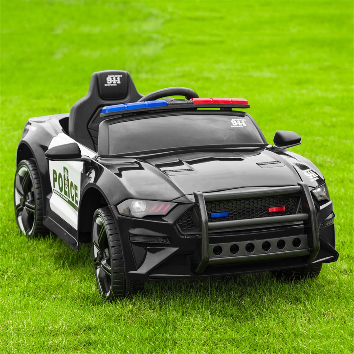 Police Ride On Car for Kids 3-7 Years with 3 Speeds and Remote Control - Black