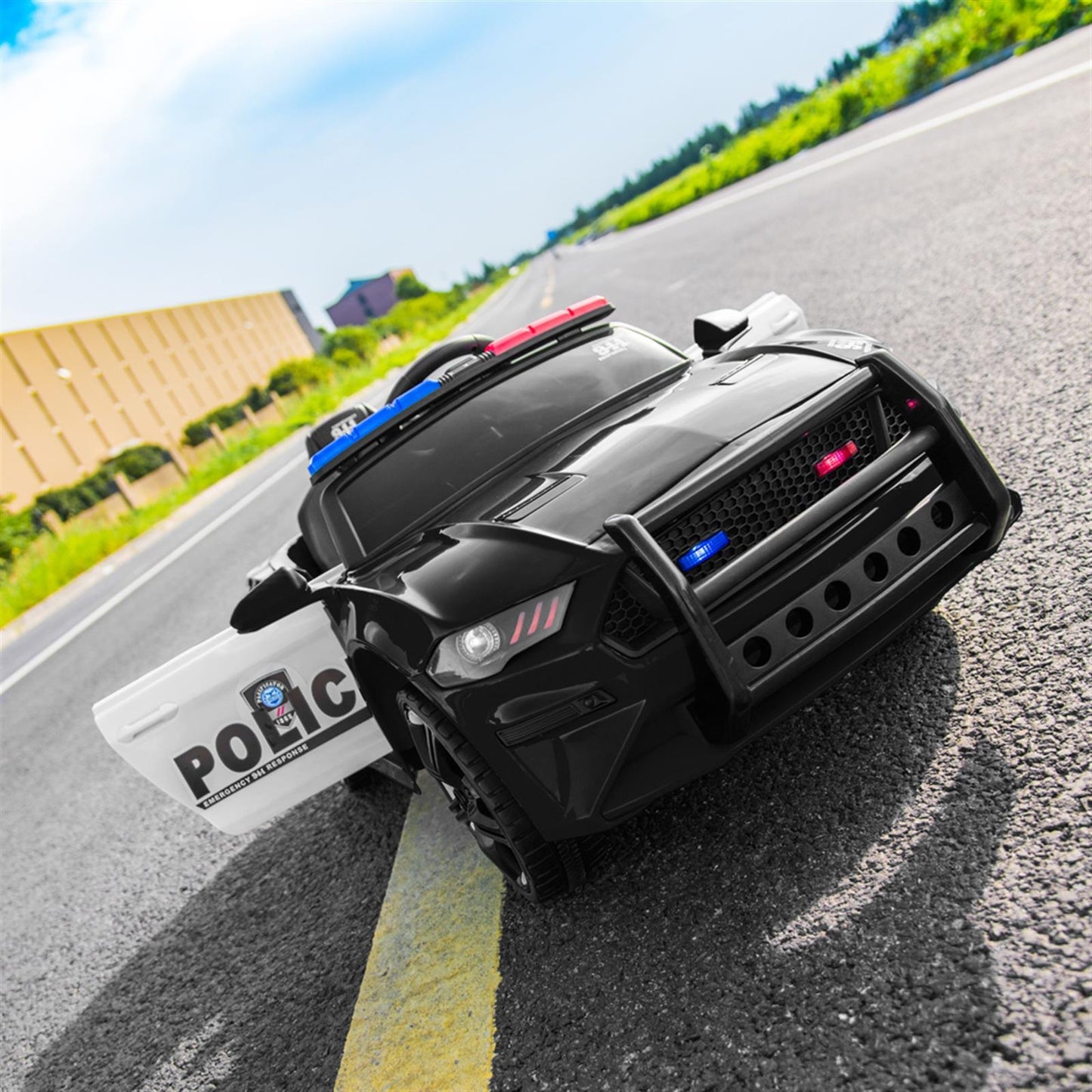 Police Ride On Car for Kids 3-7 Years with 3 Speeds and Remote Control - Black
