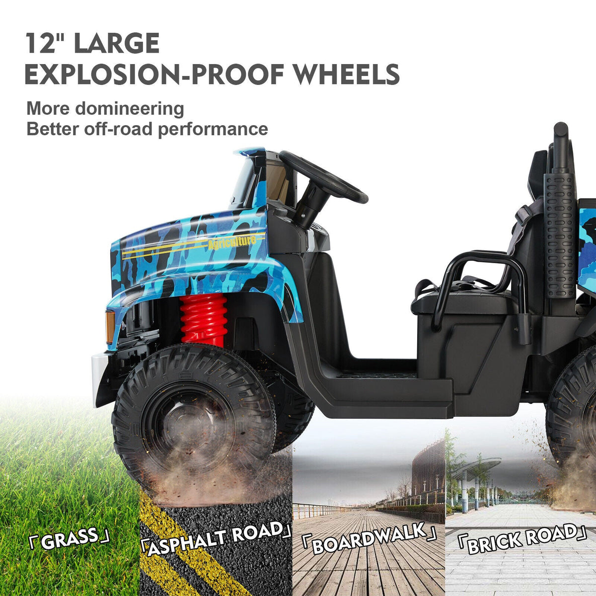 Powerful 24V 2-Seater Kids Ride On Dump Truck Tractor with Camo Design and 3 Speed Options, Includes Remote Control