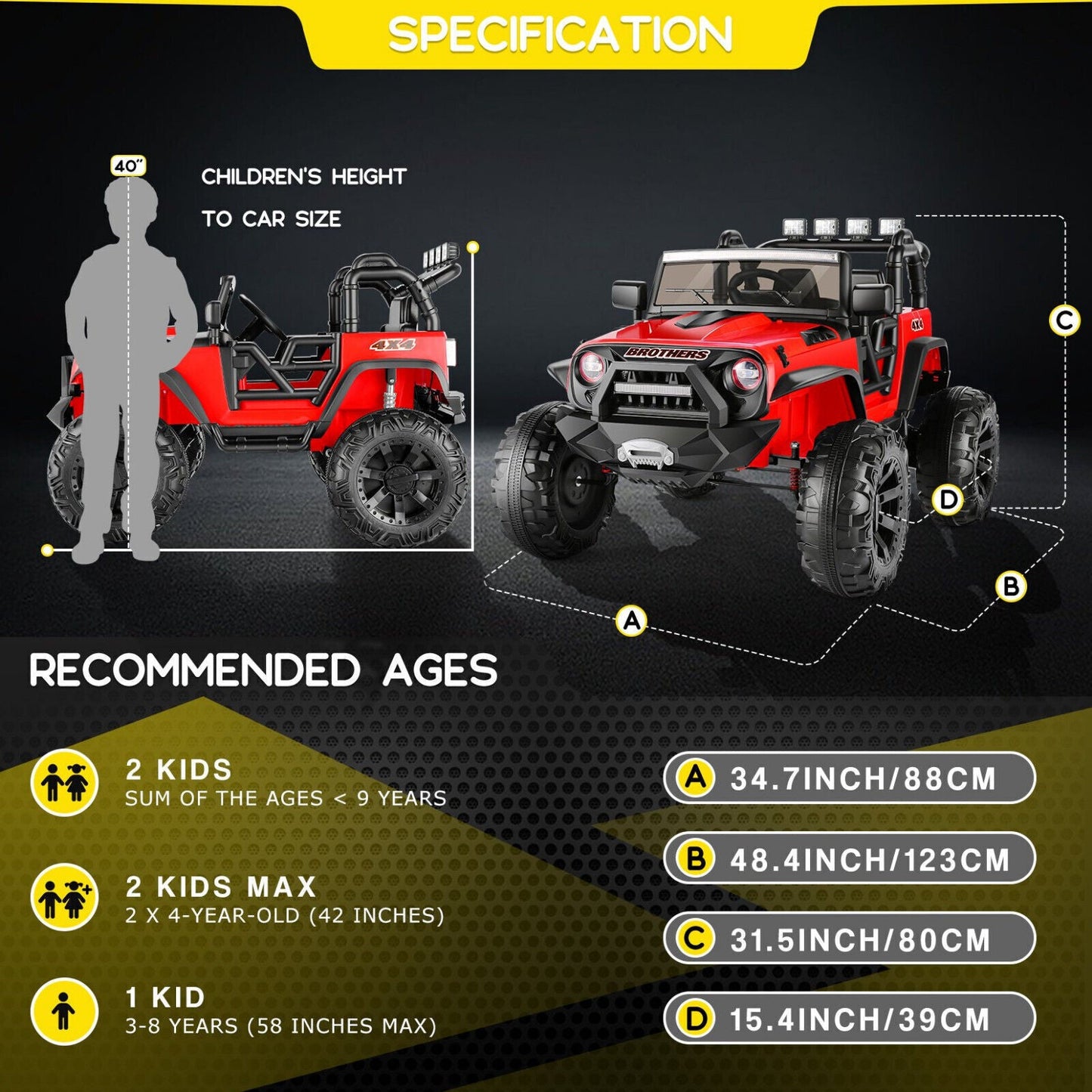 Powerful 24V 2-Seater Kids Ride on Truck with 3 Speeds, LED Light, and Remote Control