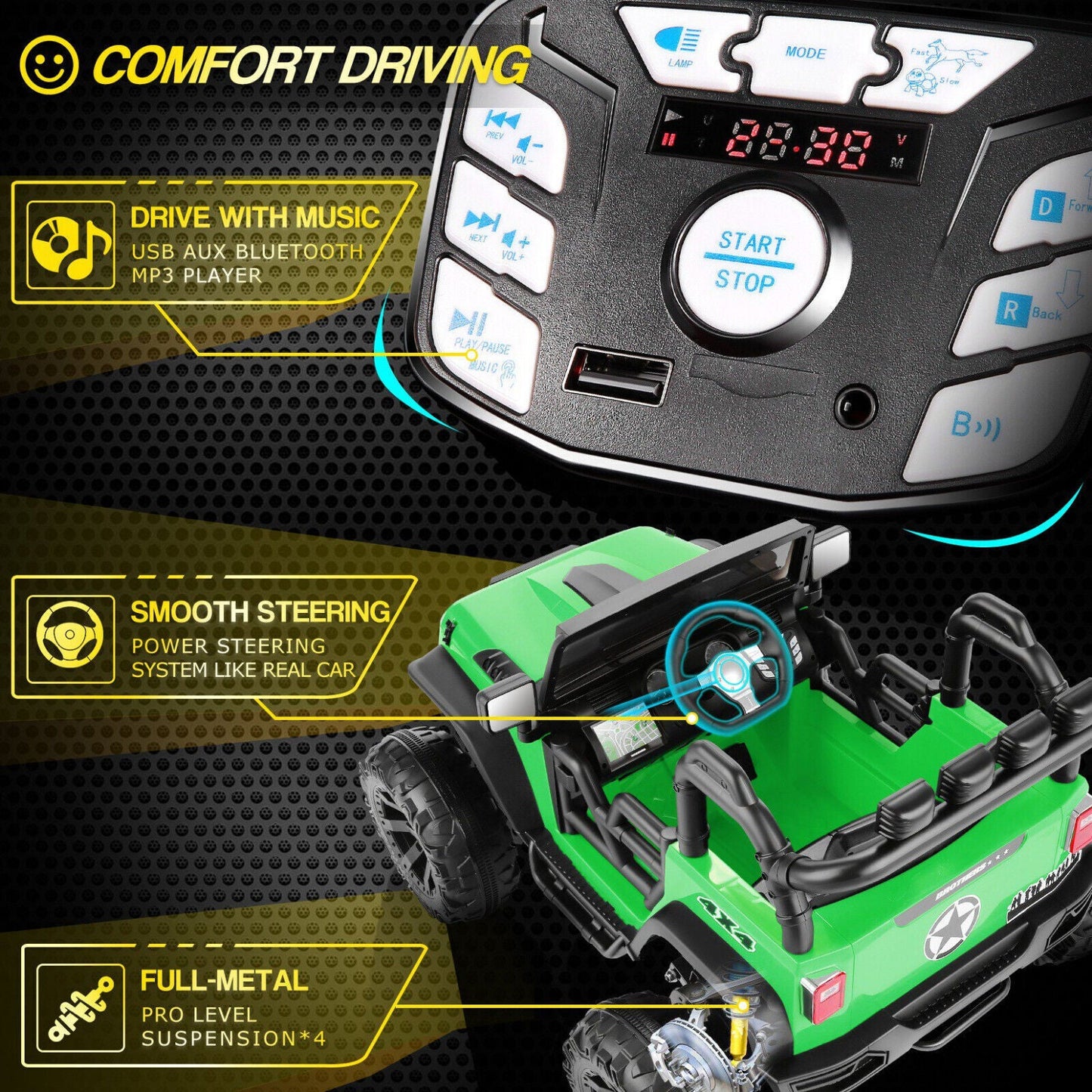 Powerful 24V 2-Seater Kids Ride on Truck with 3 Speeds, LED Light, and Remote Control