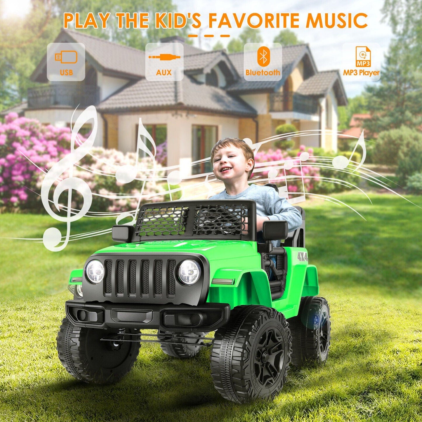 Rev up the Fun with Our 12V Electric Jeep Ride-On Car - Featuring Music and Power Wheels!
