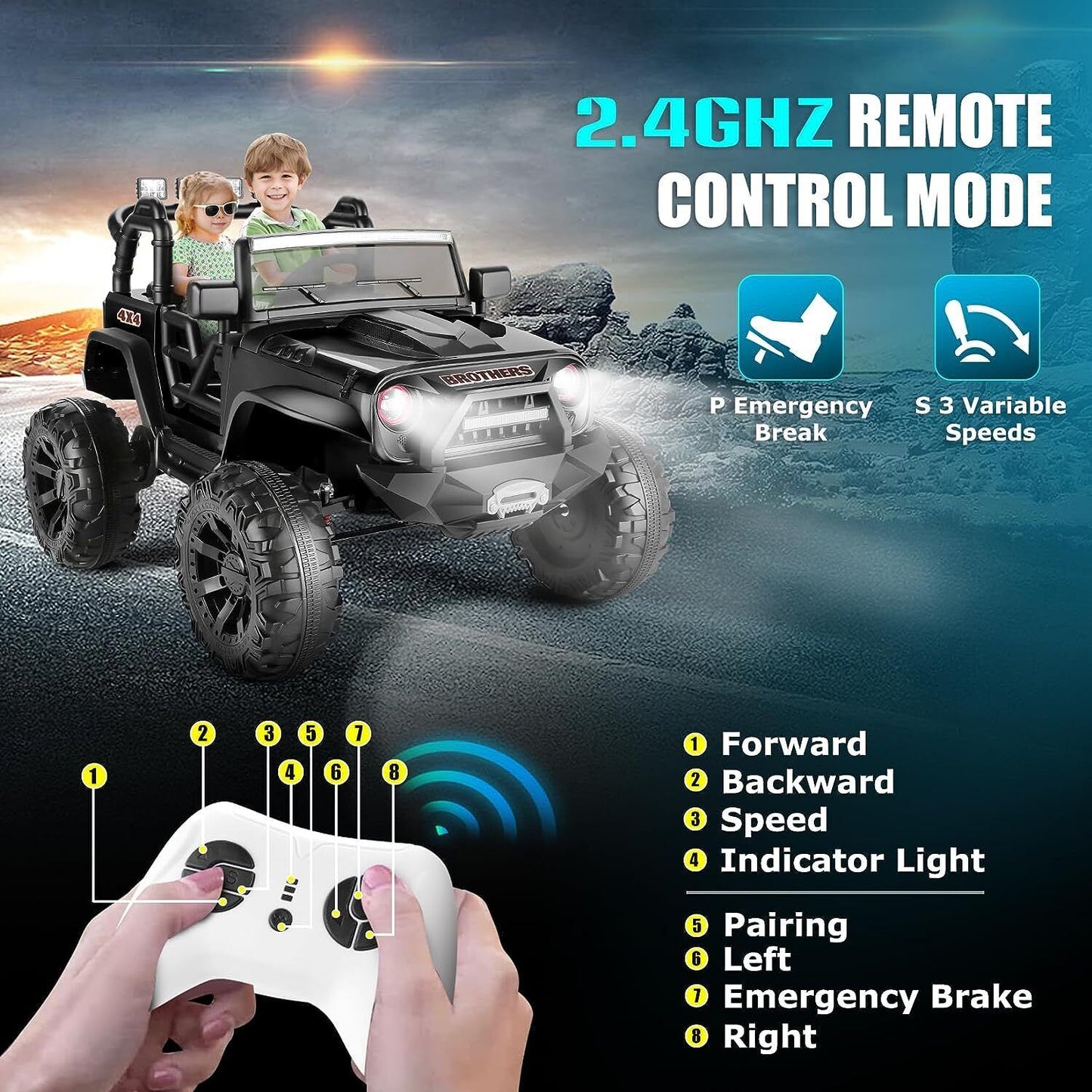 Electric 2-Seater Ride On Car for Kids with Remote Control - 24V 2x200W 2WD Toy Vehicle