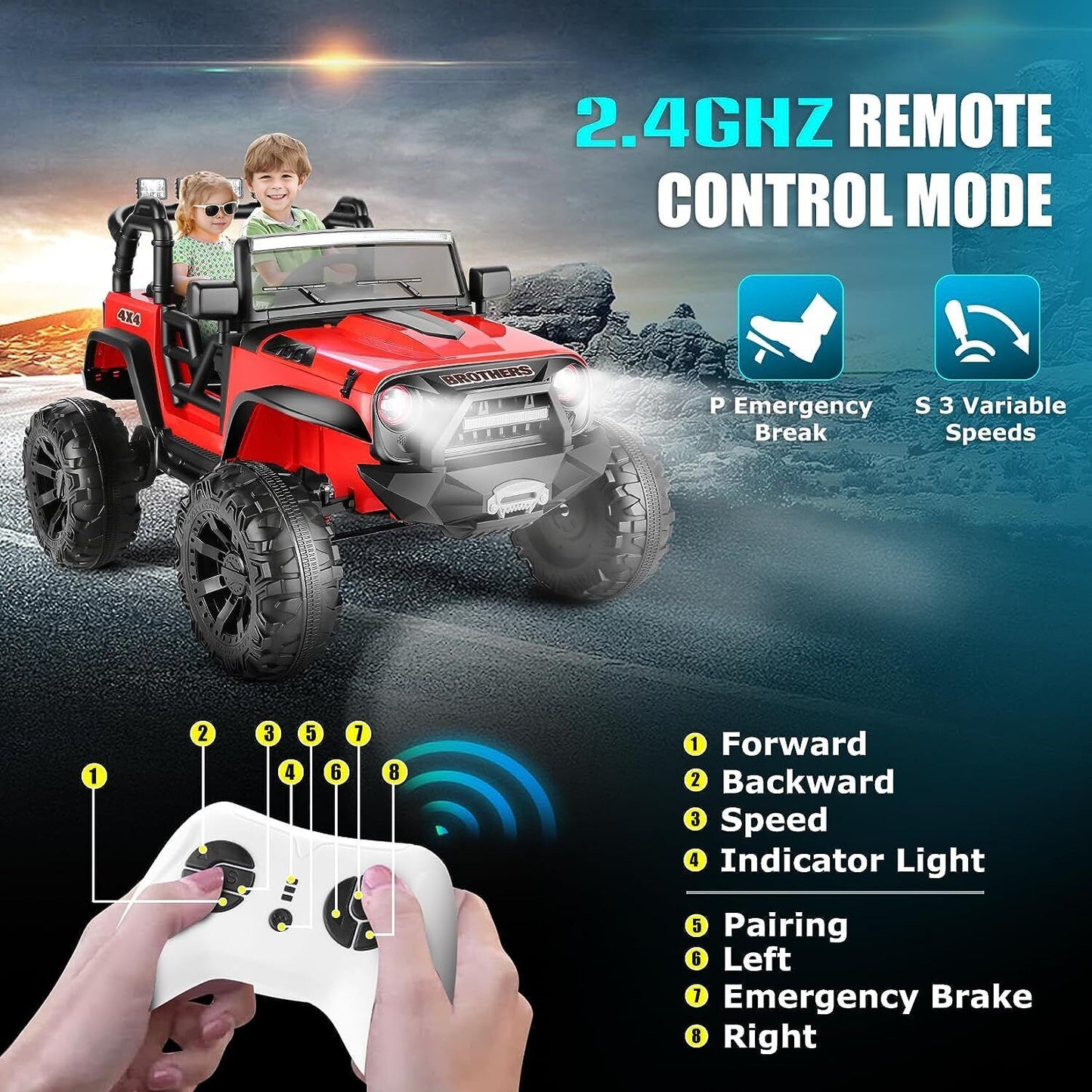Electric 2-Seater Ride On Car for Kids with Remote Control - 24V 2x200W 2WD Toy Vehicle