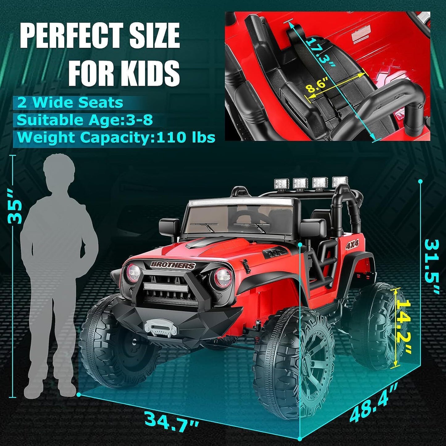 Electric 2-Seater Ride On Car for Kids with Remote Control - 24V 2x200W 2WD Toy Vehicle
