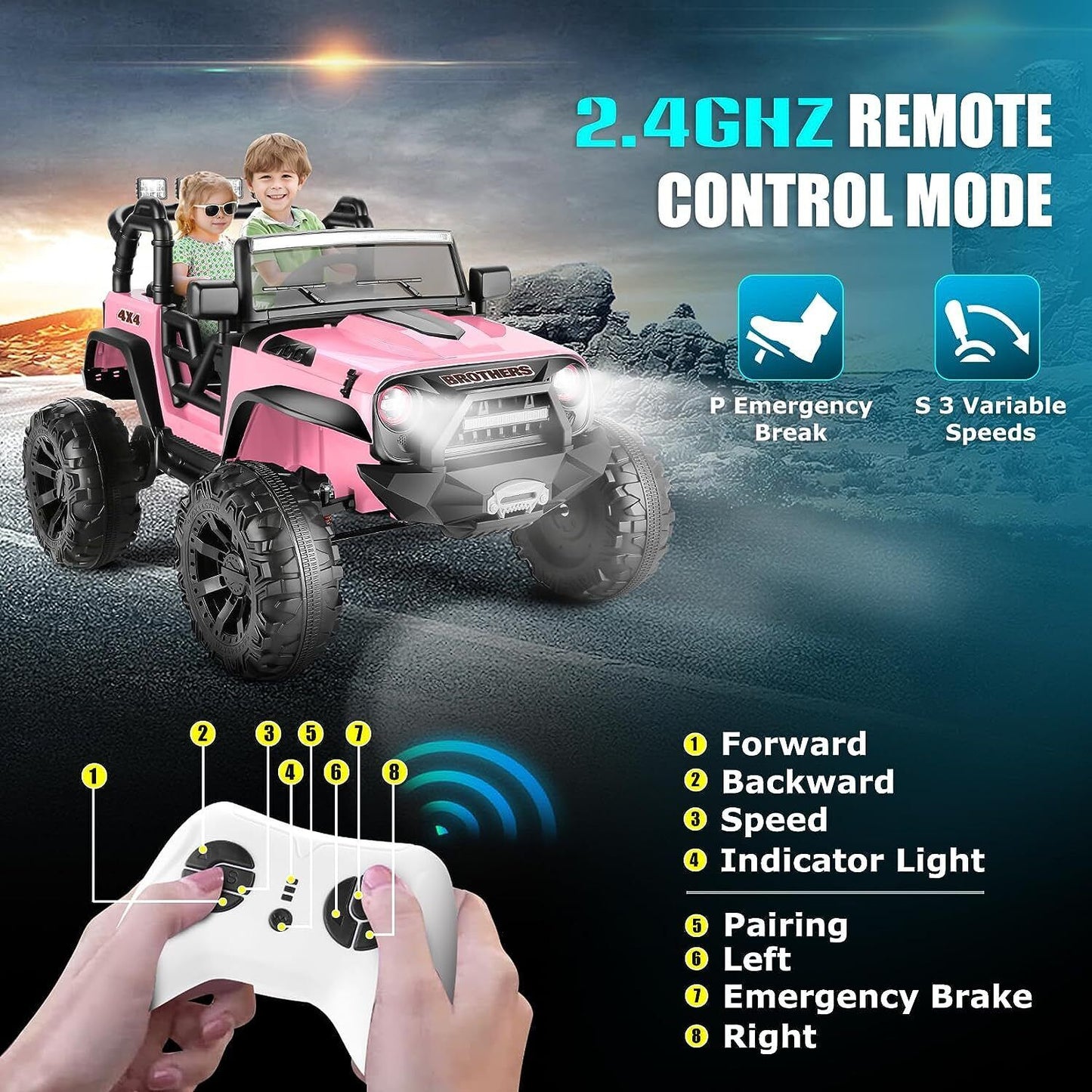 Electric 2-Seater Ride On Car for Kids with Remote Control - 24V 2x200W 2WD Toy Vehicle