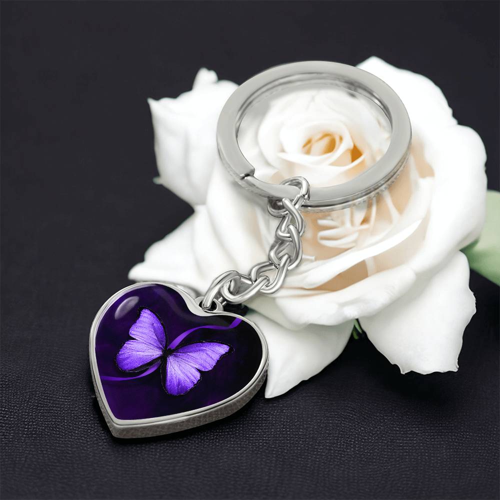 Purple Butterfly Heart Keychain