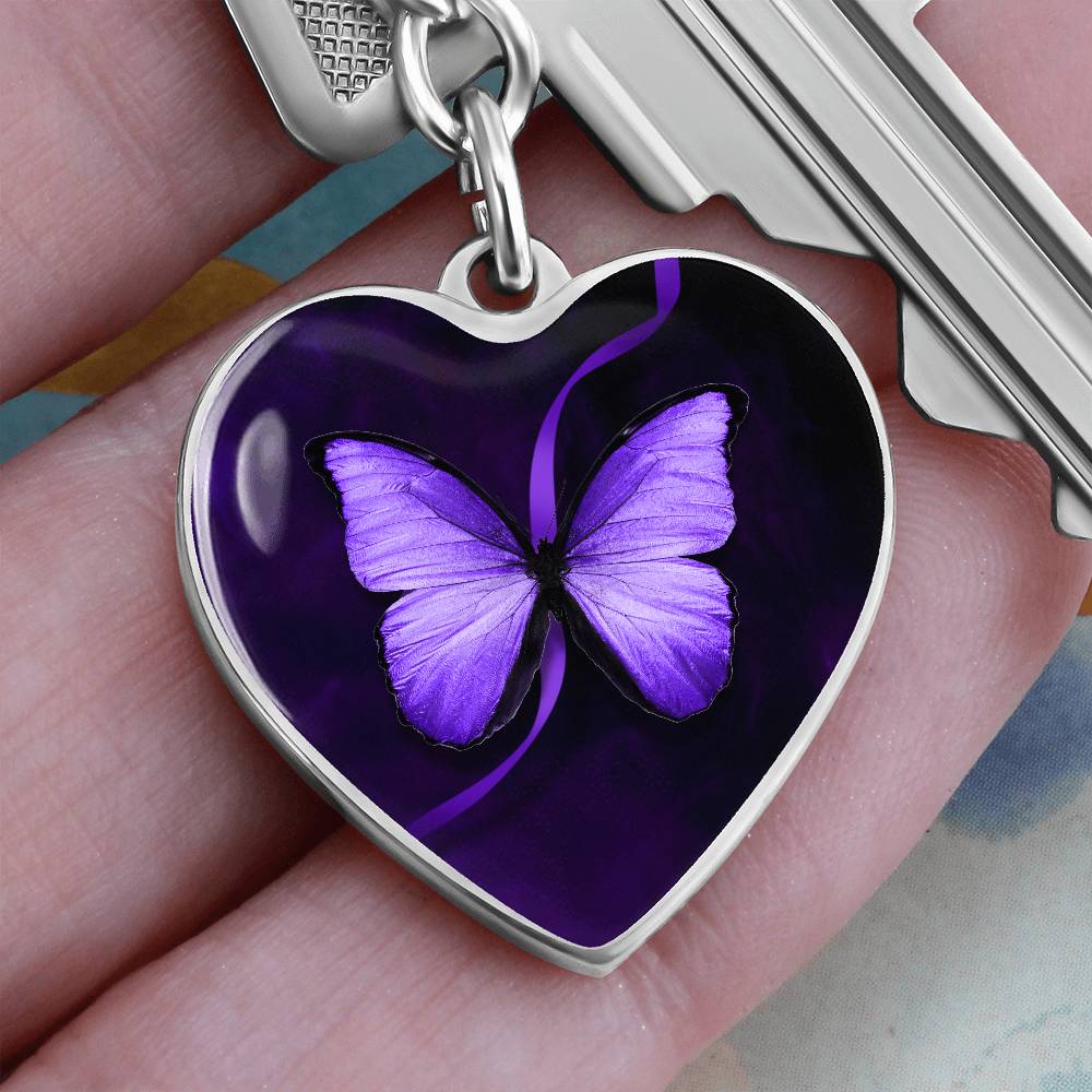 Purple Butterfly Heart Keychain