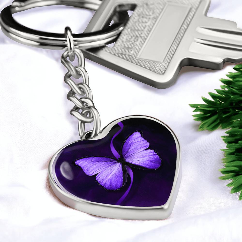 Purple Butterfly Heart Keychain