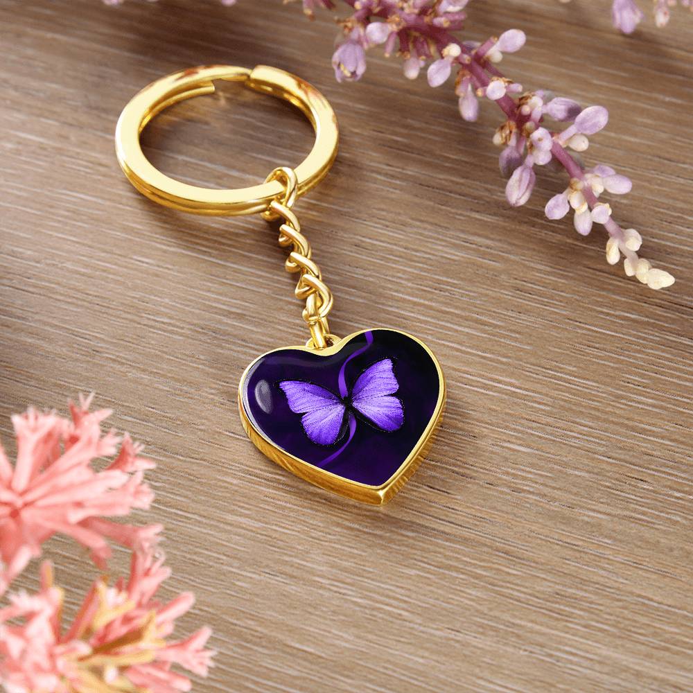Purple Butterfly Heart Keychain