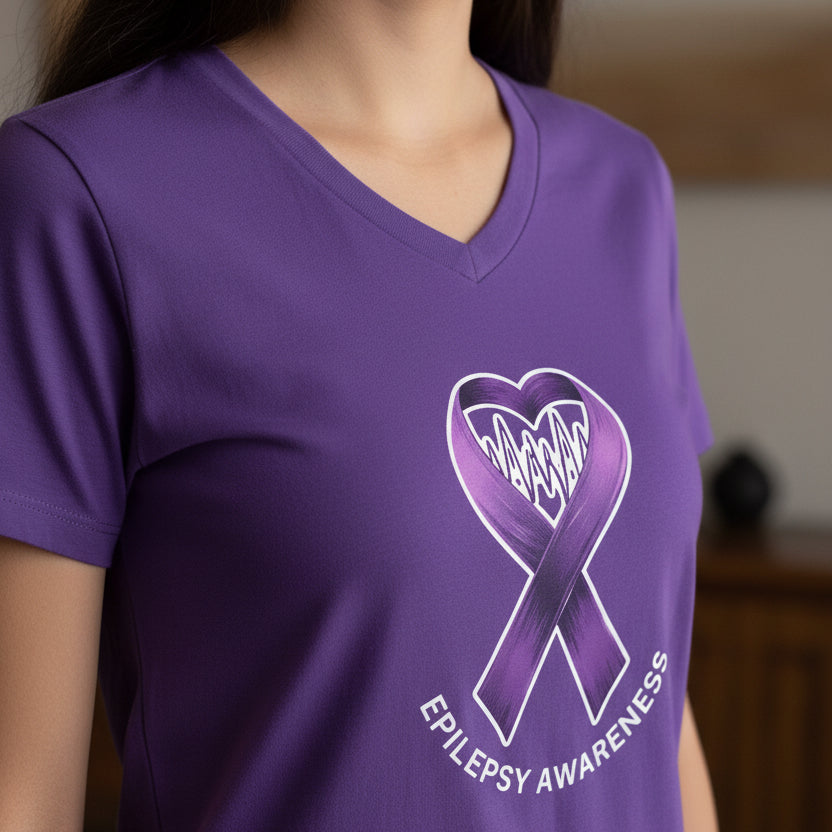 Purple Epilepsy Awareness V-Neck Tee
