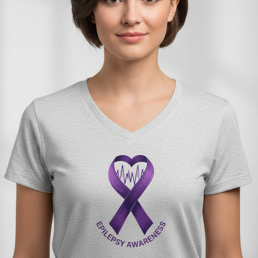 Purple Epilepsy Awareness V-Neck Tee
