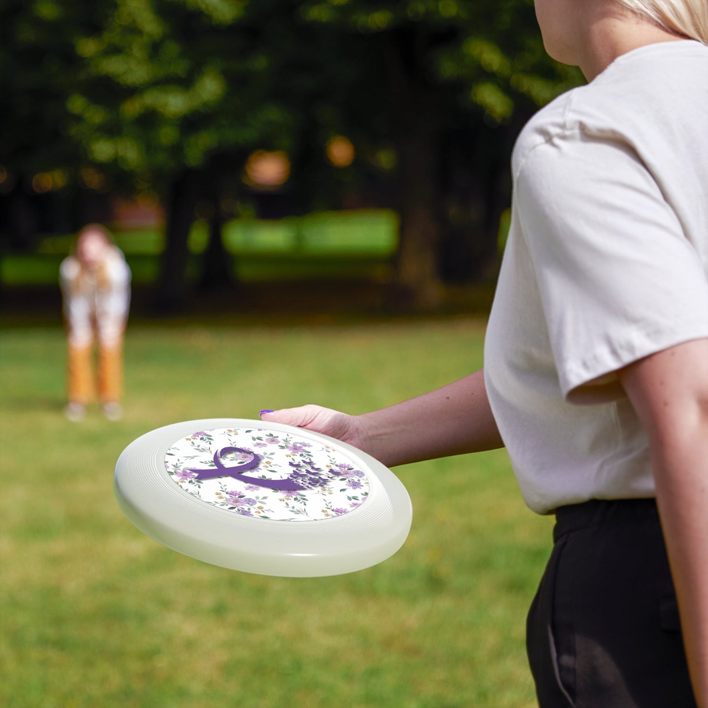 Purple Floral Ribbon Flying Disc | Outdoor Fun & Awareness