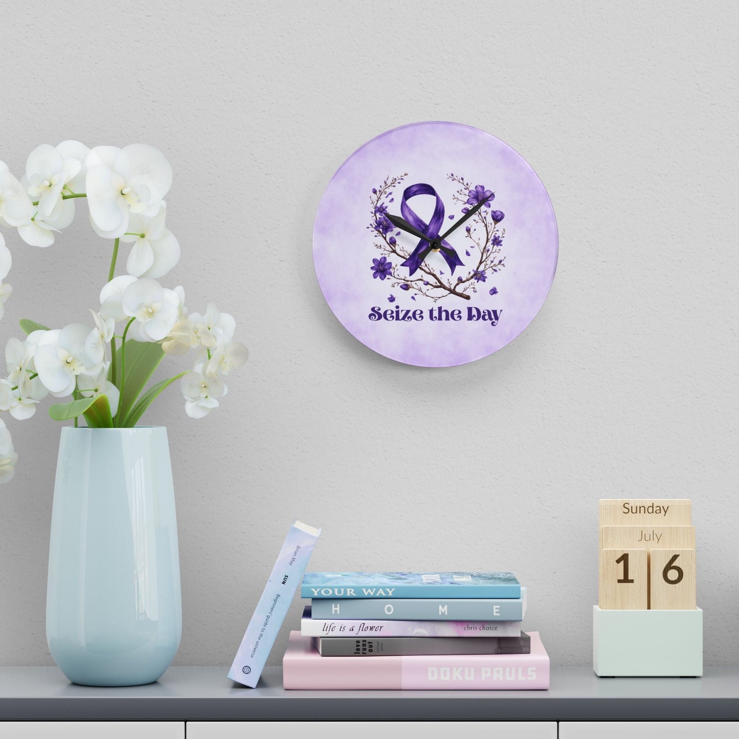 Purple Seize the Day Wall Clock