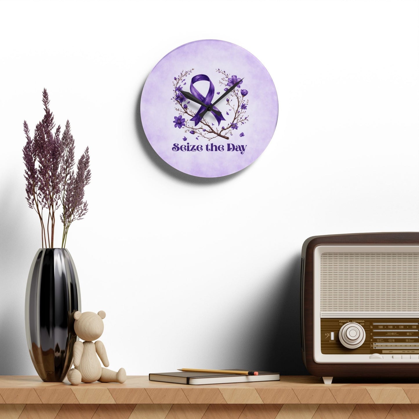 Purple Seize the Day Wall Clock