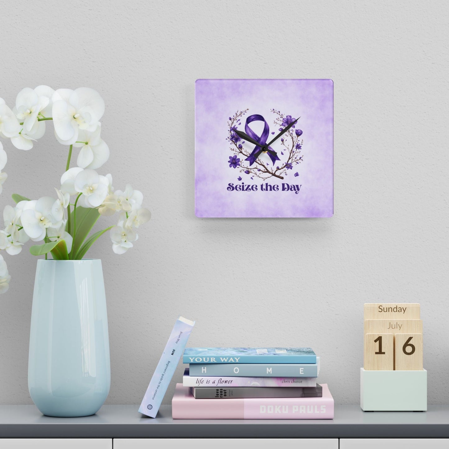 Purple Seize the Day Wall Clock