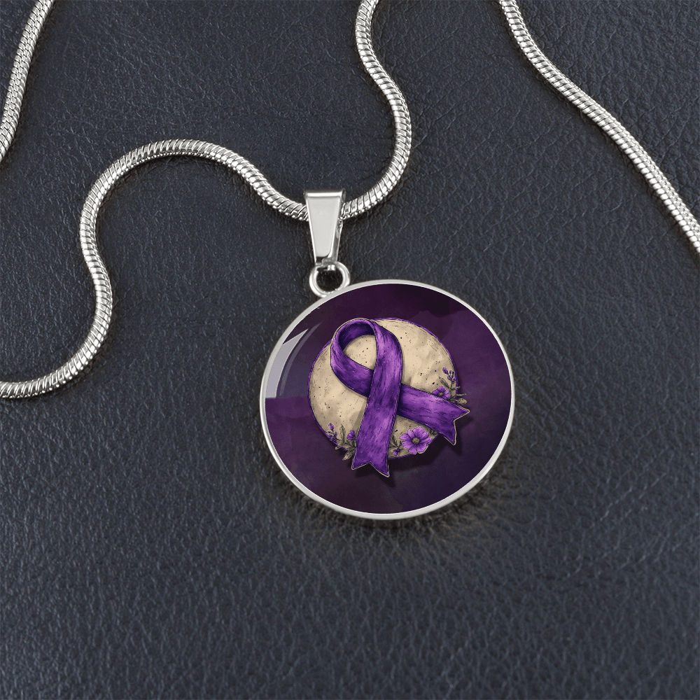 Purple Ribbon Illustration Pendant Necklace