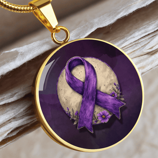 Purple Ribbon Illustration Pendant Necklace