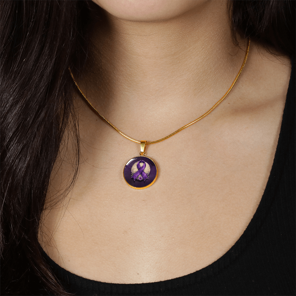 Purple Ribbon Illustration Pendant Necklace