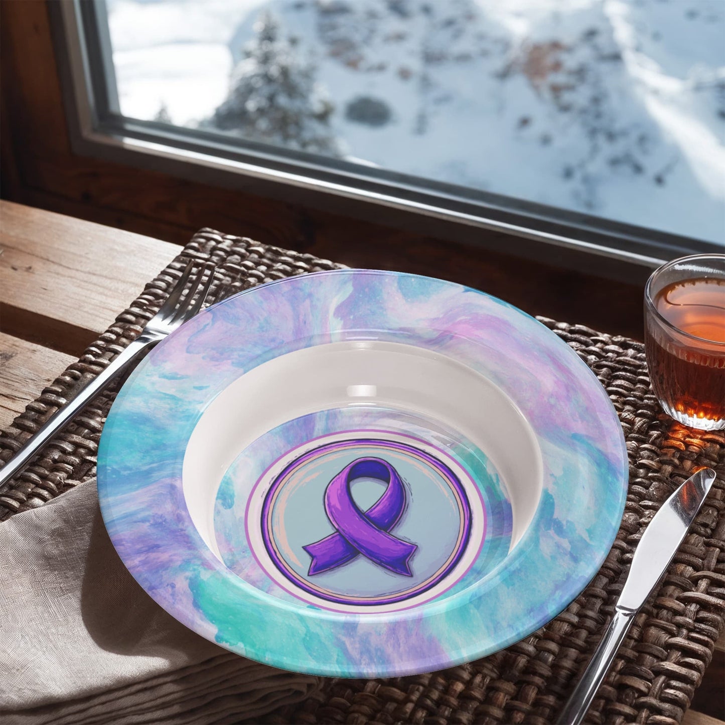 Purple Watercolor Ribbon Collectible Bowl for Epilepsy Awareness