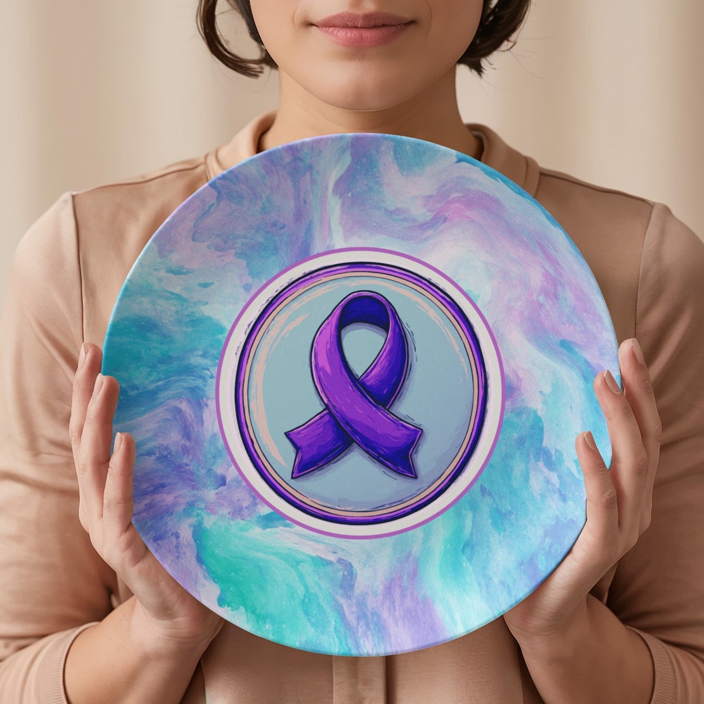 Purple Watercolor Ribbon Collectible Plate for Epilepsy Awareness
