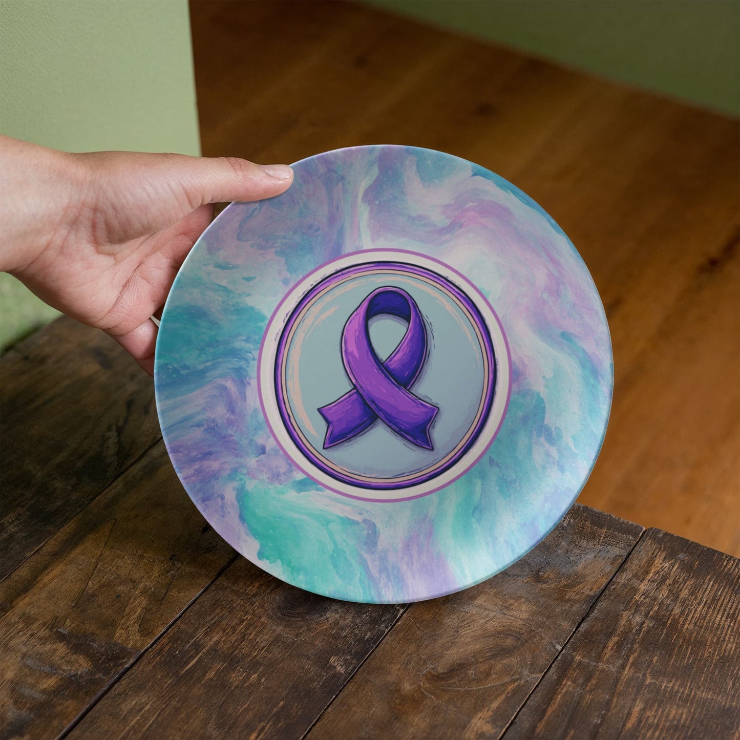 Purple Watercolor Ribbon Collectible Plate for Epilepsy Awareness