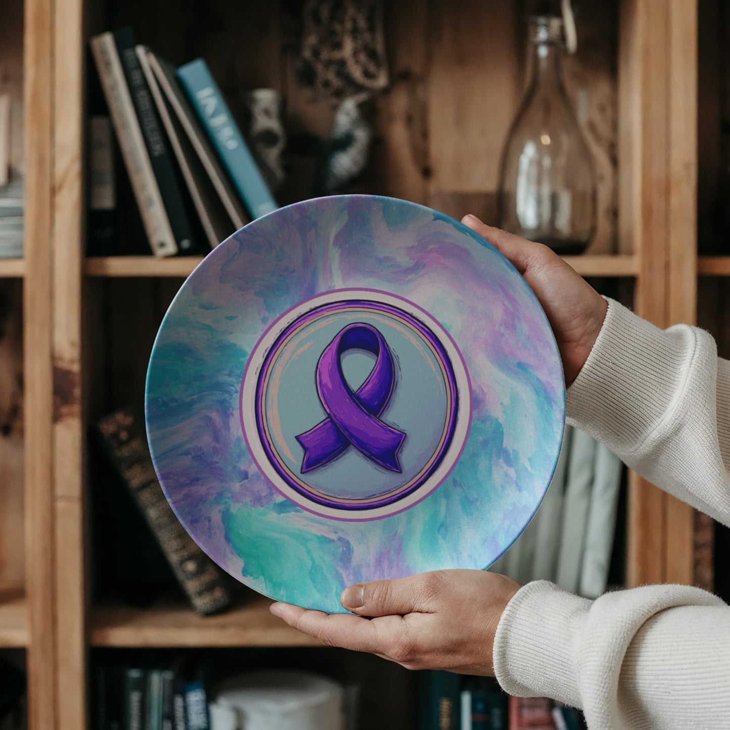 Purple Watercolor Ribbon Collectible Plate for Epilepsy Awareness