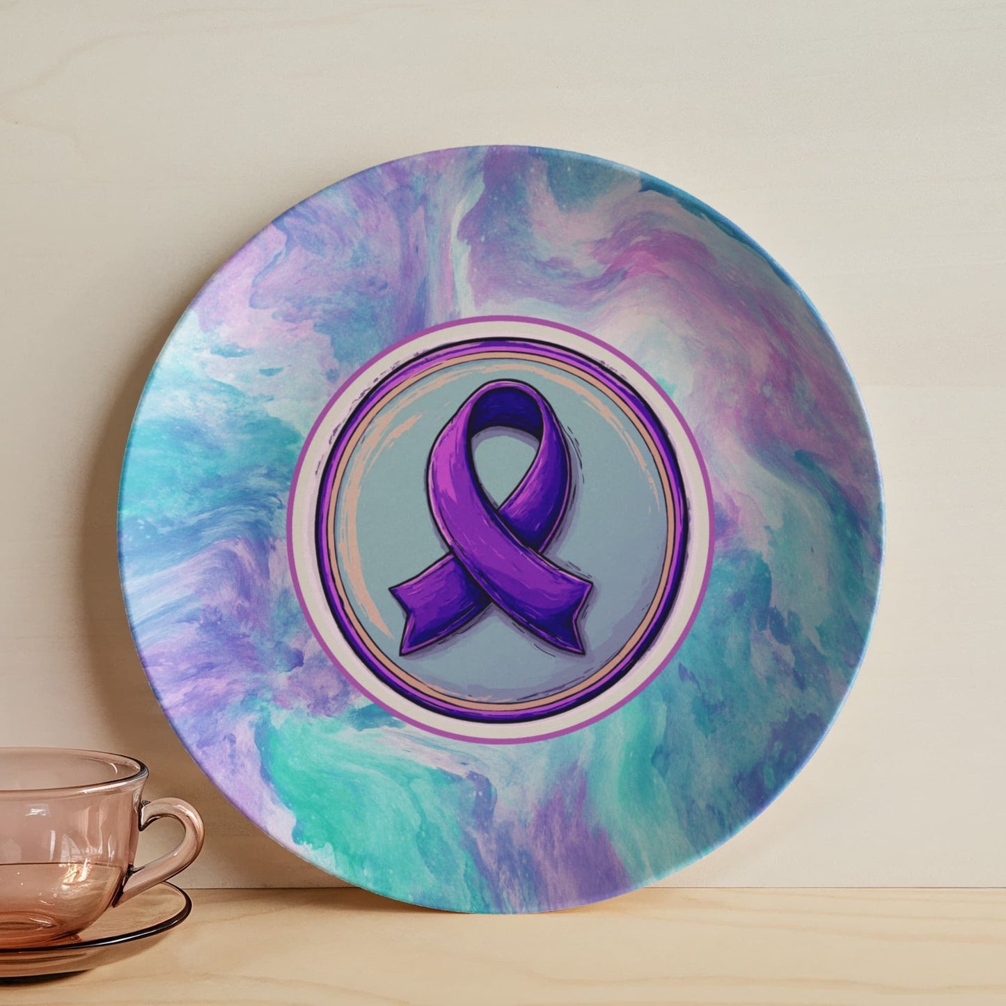 Purple Watercolor Ribbon Collectible Plate for Epilepsy Awareness