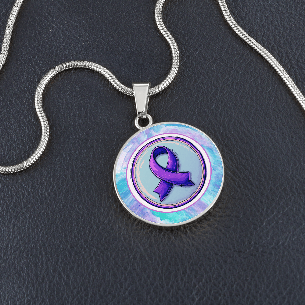 Purple Watercolor Ribbon Pendant Necklace for Epilepsy Awareness