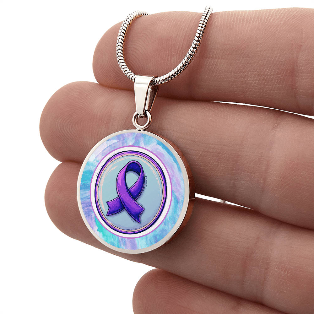 Purple Watercolor Ribbon Pendant Necklace for Epilepsy Awareness