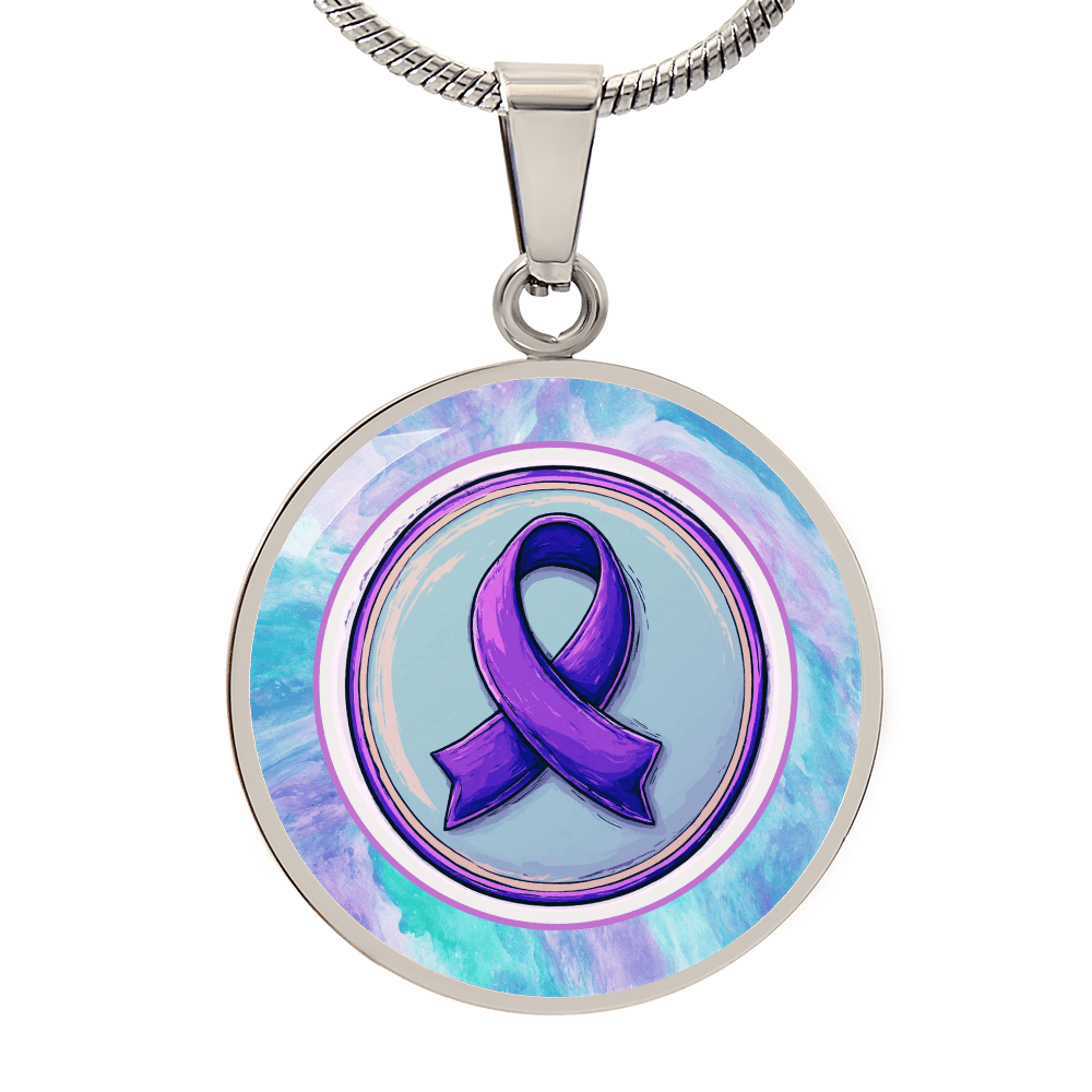 Purple Watercolor Ribbon Pendant Necklace for Epilepsy Awareness