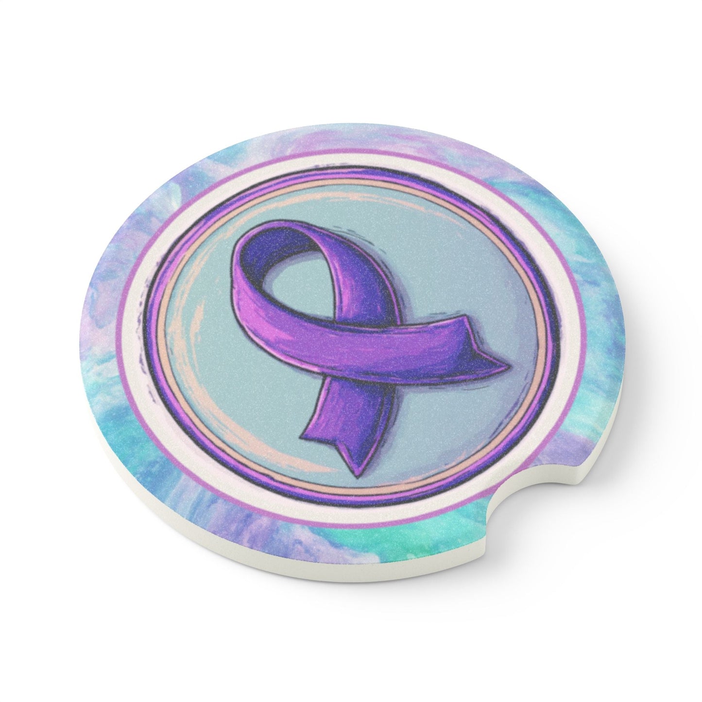 Purple Ribbon Soapstone Car Coaster - Epilepsy Awareness Gift