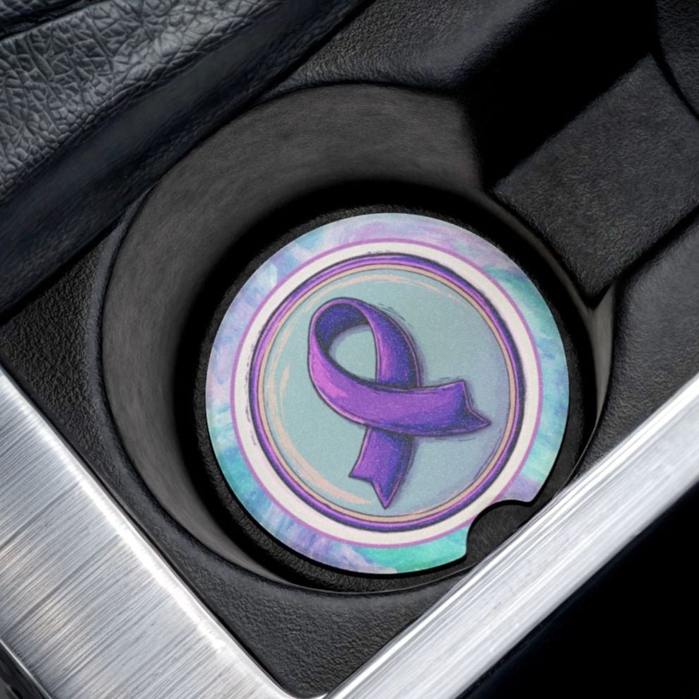 Purple Ribbon Soapstone Car Coaster - Epilepsy Awareness Gift