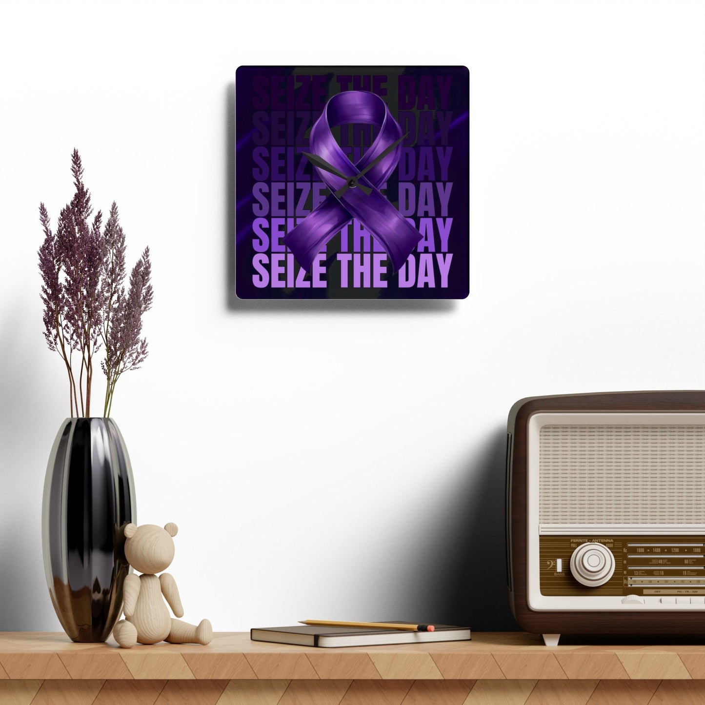 Purple Ribbon Acrylic Wall Clock