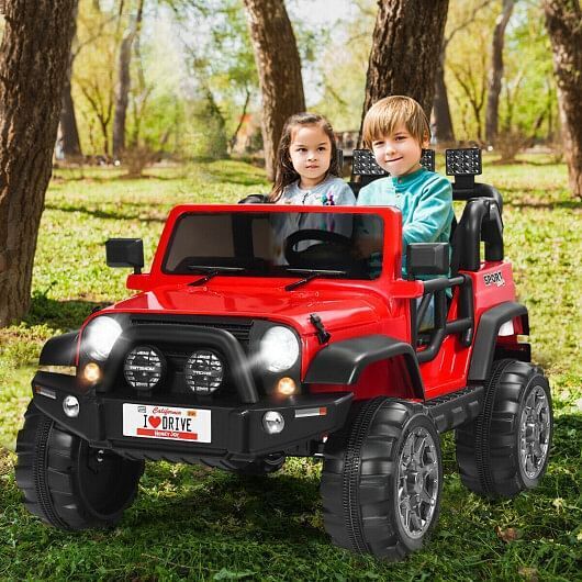 Red 2-Seater Ride on Car Truck with Remote Control and Storage Room - 12V